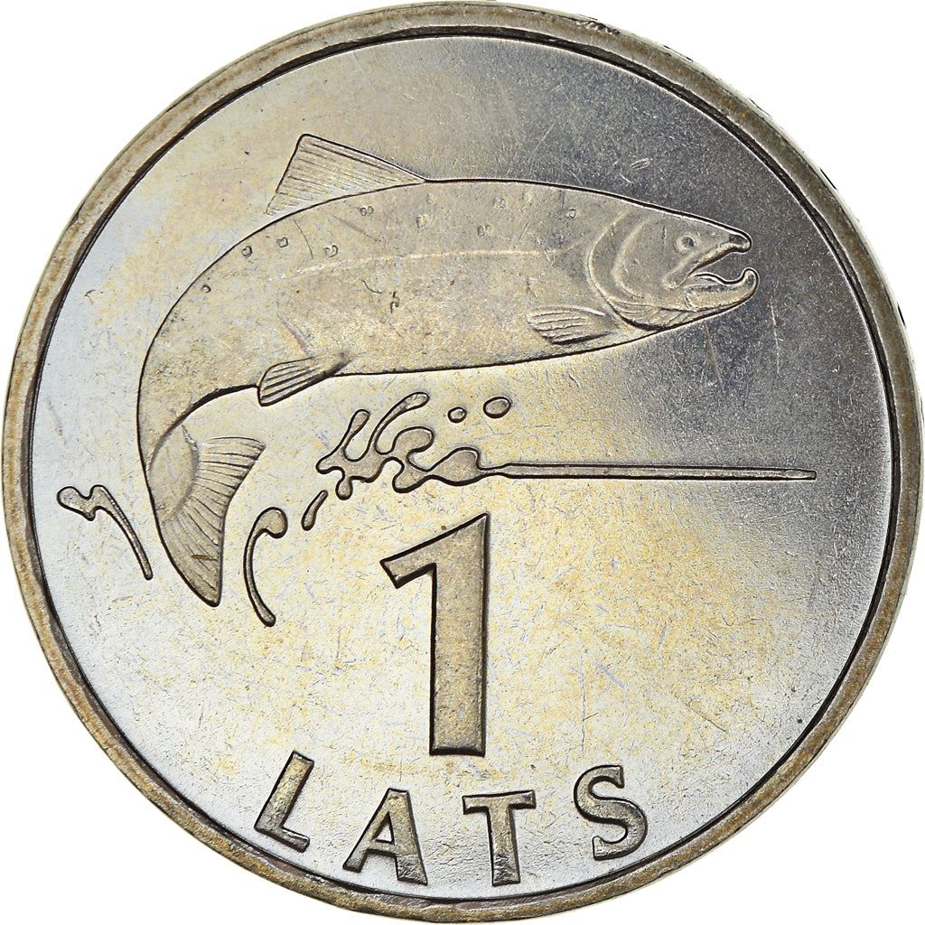 Latvia Coin Latvian 1 Lats | Salmon | Lion | Griffin | KM12 | 1992 - 2008