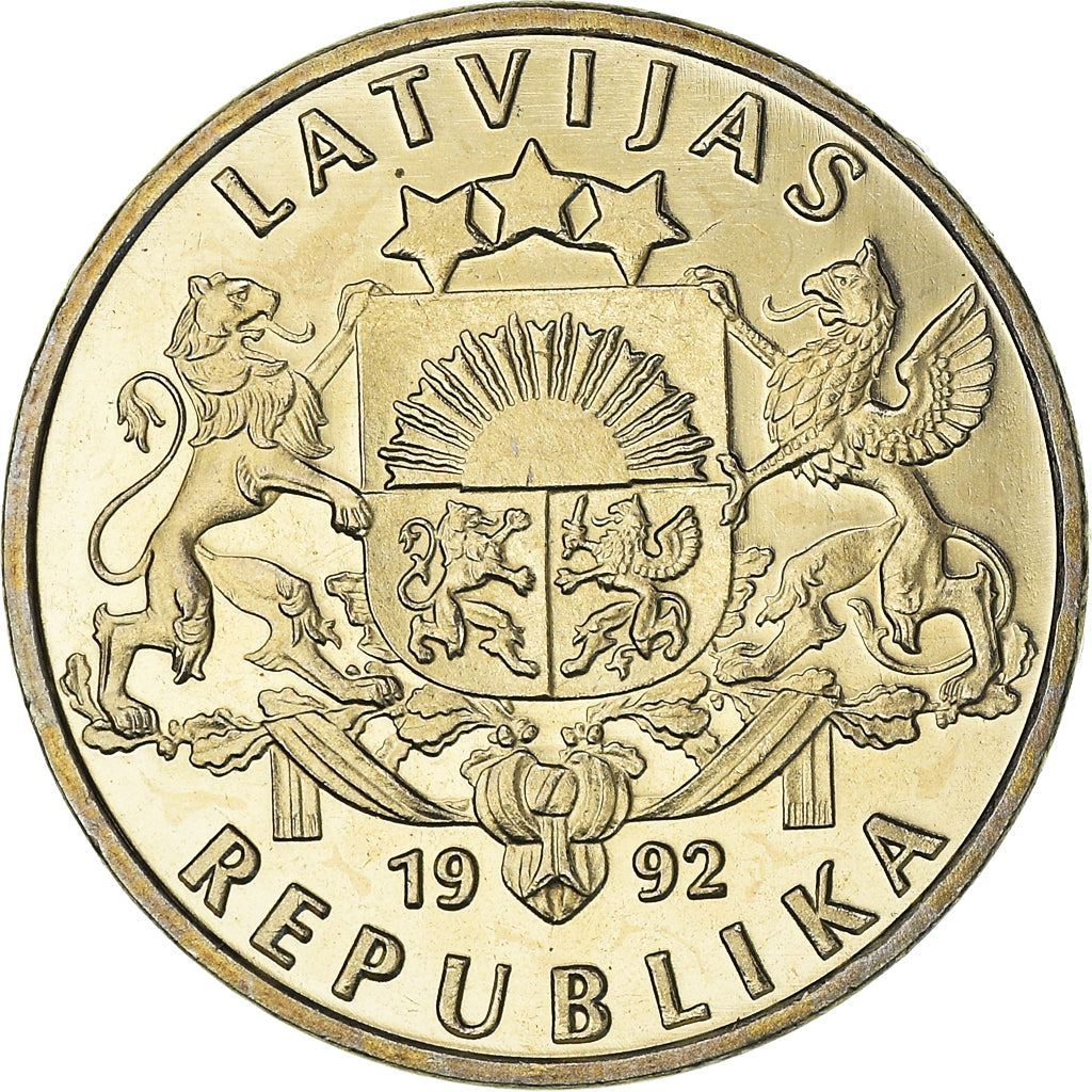 Latvia Coin Latvian 1 Lats | Salmon | Lion | Griffin | KM12 | 1992 - 2008