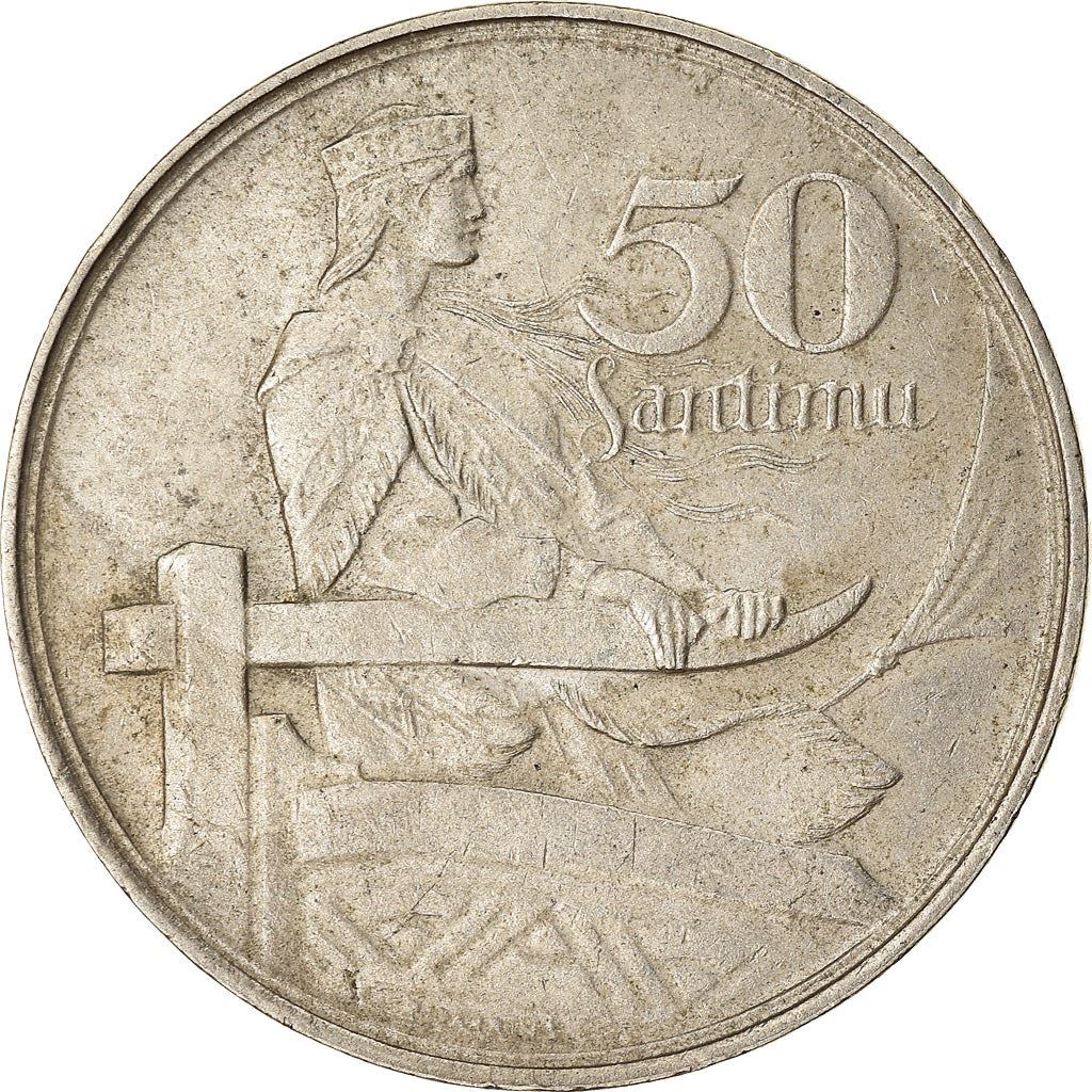 Latvia Coin Latvian 50 Santimu | Ribbon | Boat | KM6 | 1922