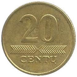 Lithuania Coin Lithuanian 20 Centų | Vytis | Knight | Horse | KM107 | 1997 - 2014