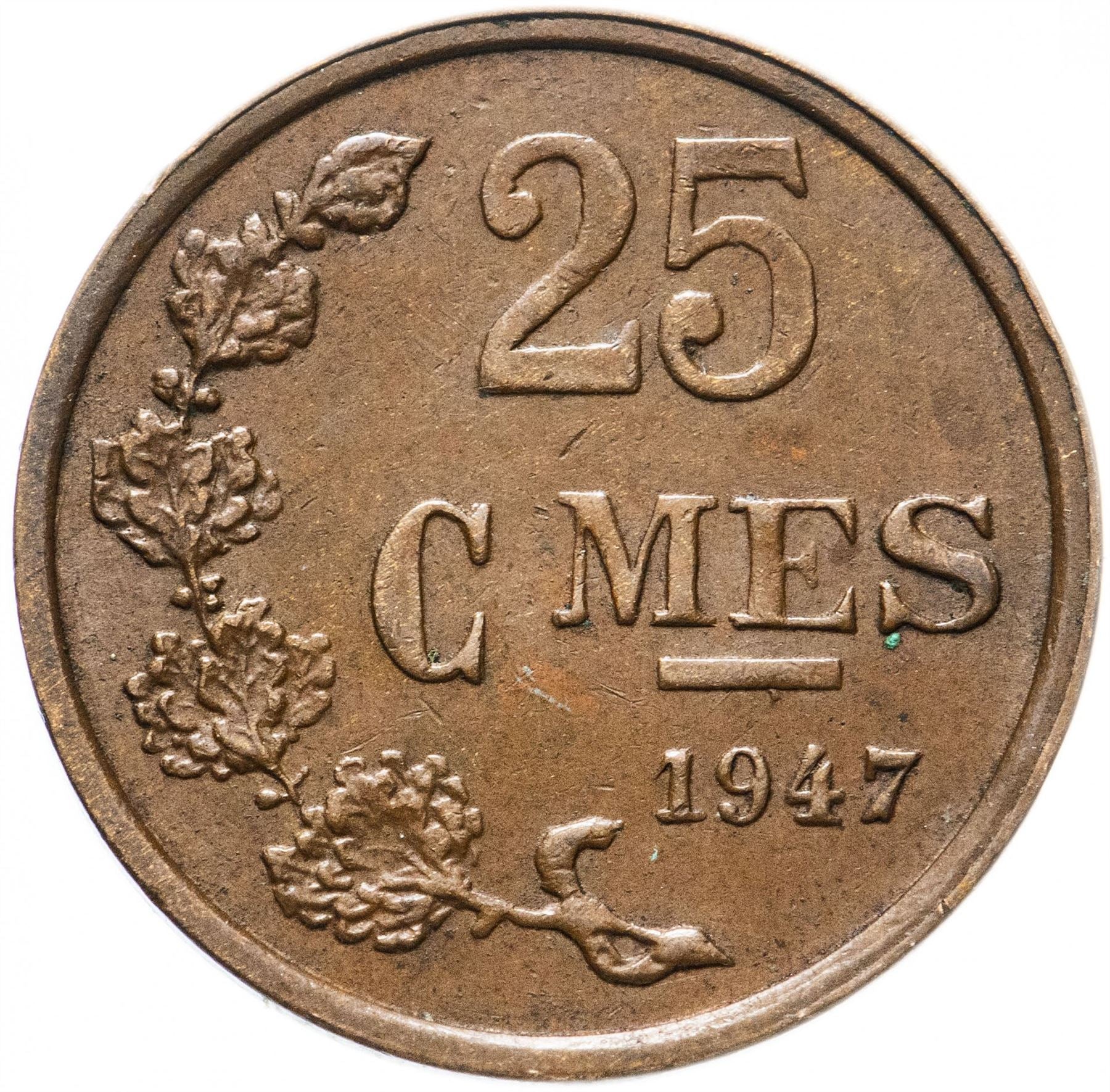 Luxembourg 25 Centimes Coin | Grand Duchess Charlotte | KM45 | 1946 - 1947