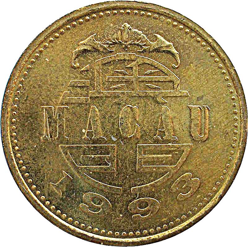 Macau | 10 Avos Coin | Lion Costume Head | Bat | KM70 | 1993 - 2010