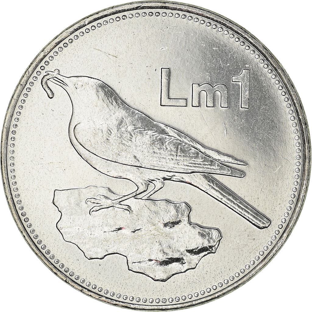 Malta Coin Maltese 1 Lira | Blue Rock Thrush | Bird | KM99 | 1991 - 2007