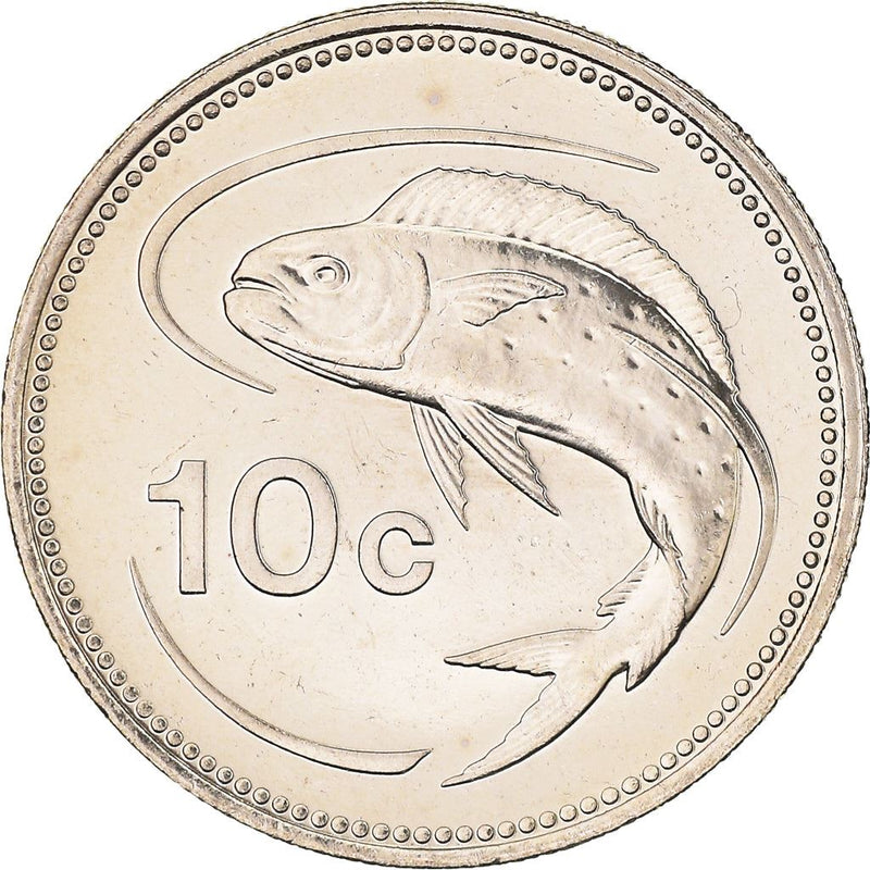 Malta Coin Maltese 10 Cents, Mahi Mahi Fish, KM96