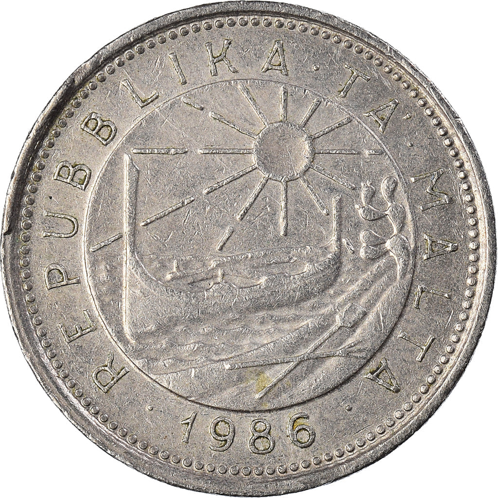 Malta Coin Maltese 10 Cents | Sun | Luzzu Boat | Mahi Mahi Fish | KM76 | 1986