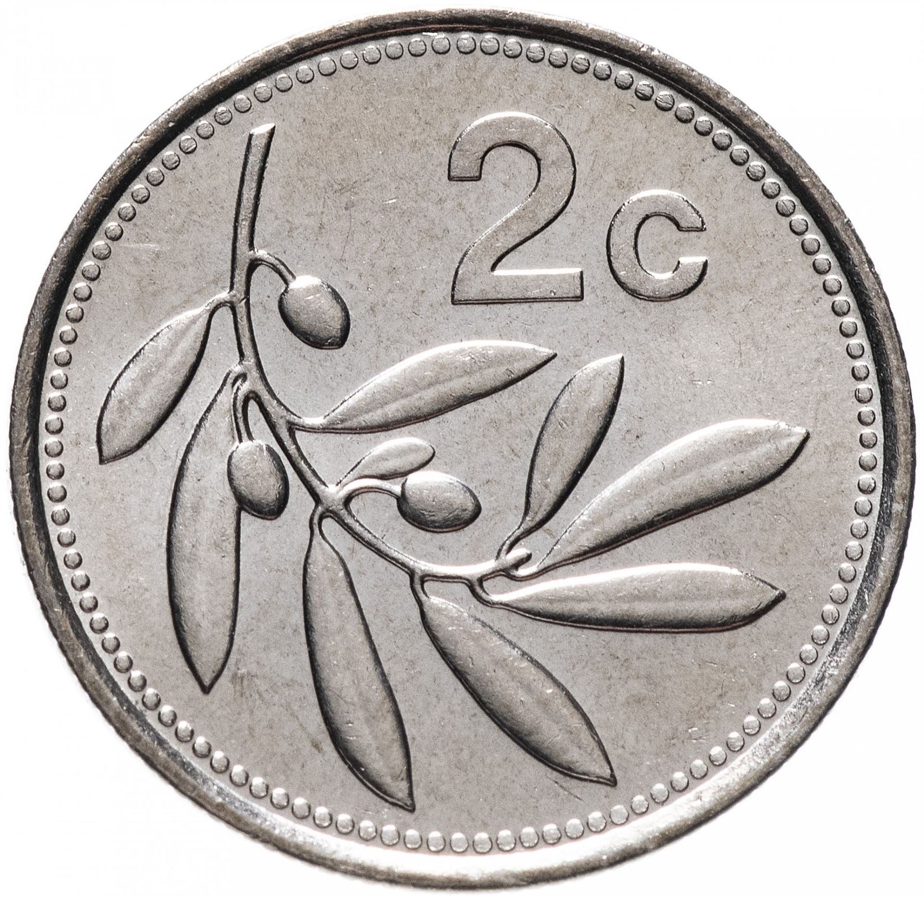 Malta Coin Maltese 2 Cents | Olive Branch | KM94 | 1991 - 2007