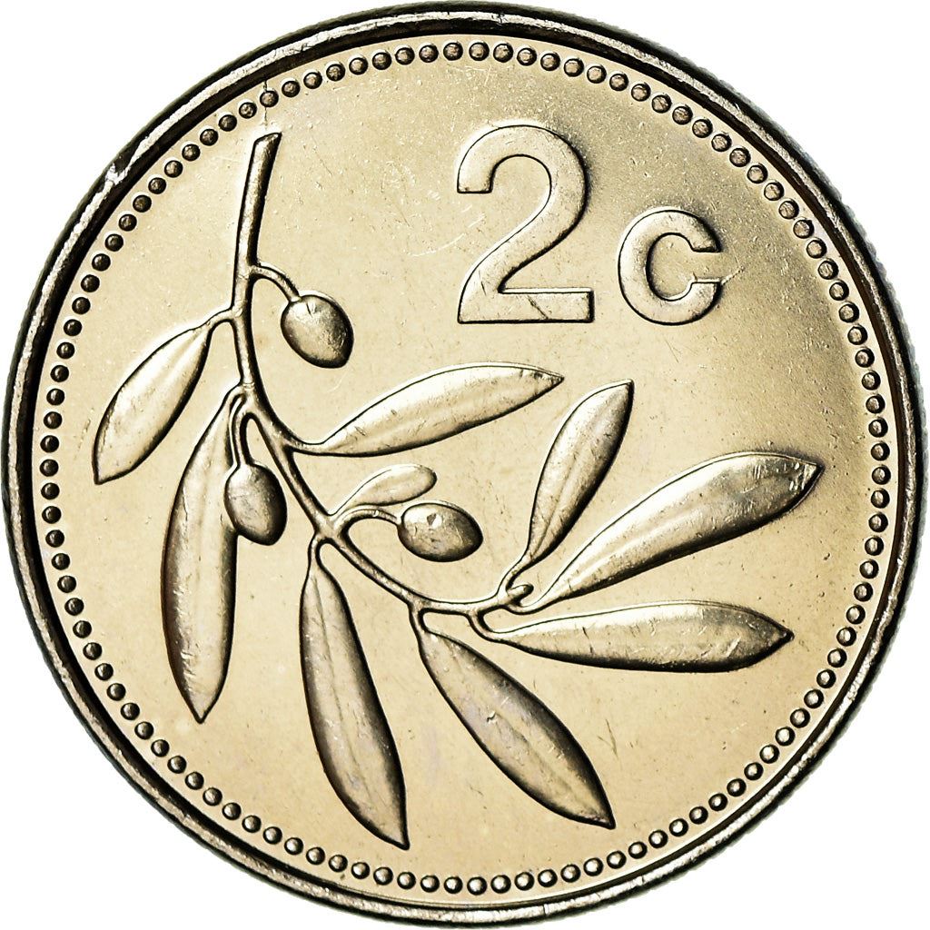 Malta Coin Maltese 2 Cents | Olive Branch | KM94 | 1991 - 2007