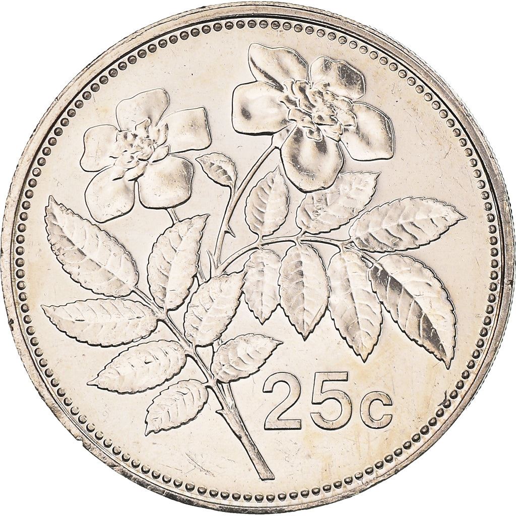 Malta Coin Maltese 25 Cents | Evergreen Rose | KM97 | 1991 - 2007