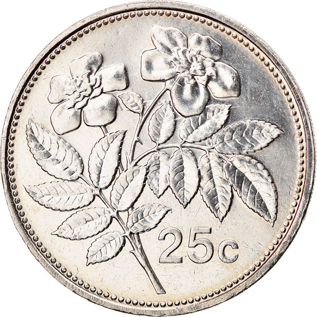 Malta Coin Maltese 25 Cents | Evergreen Rose | KM97 | 1991 - 2007