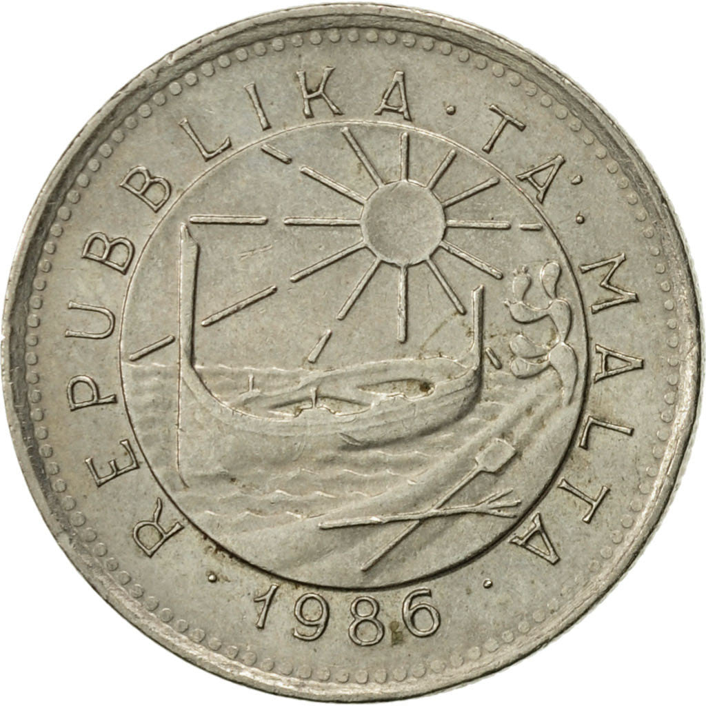 Malta Coin Maltese 5 Cents | Sun | Luzzu Boat | Freshwater Crab | KM77 | 1986