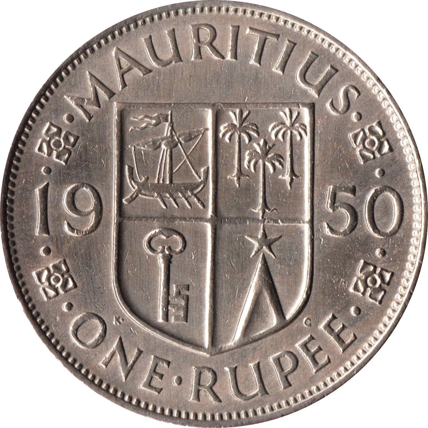 Mauritius | 1 Rupee Coin | King George VI | KM29 | 1950 - 1951