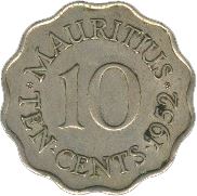 Mauritius 10 Cents | King George VI | KM30 | 1952