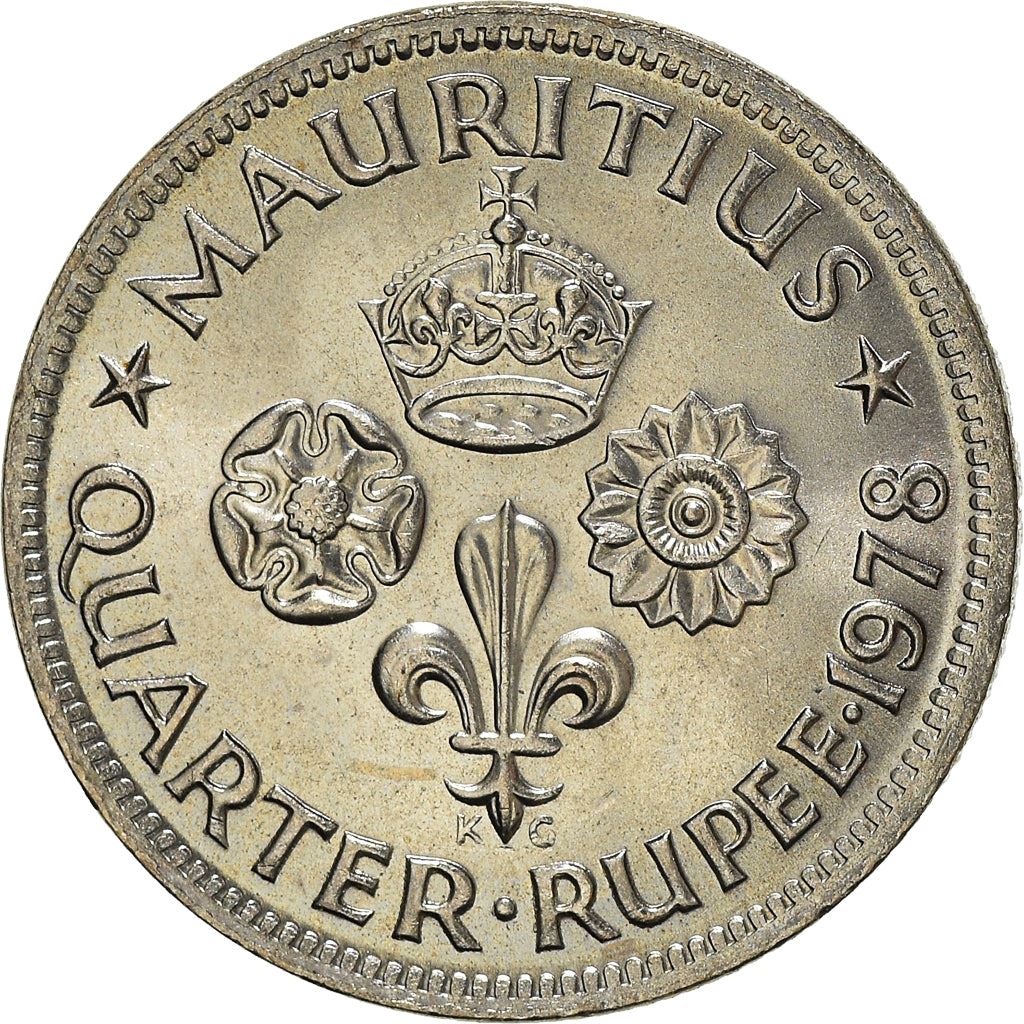 Mauritius 1/4 Rupee Coin | Elizabeth II | Lotus Flower | Rose | KM36 | 1960 - 1978