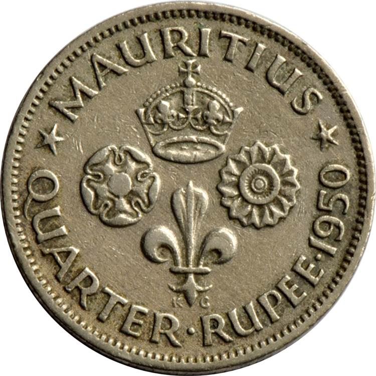 Mauritius 1/4 Rupee Coin | King George VI | Lotus | KM27 | 1950 - 1951