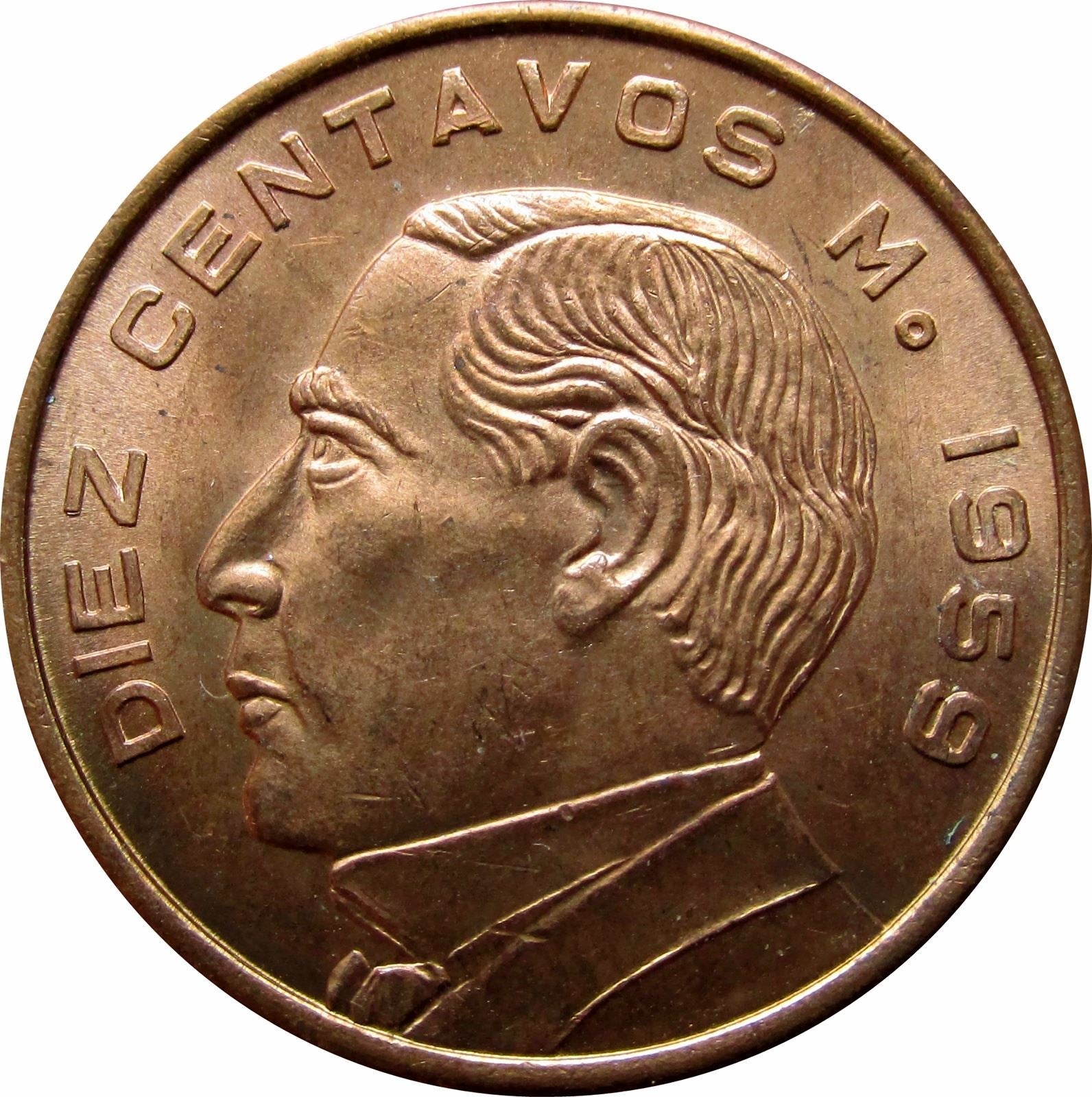 Mexico 10 Centavos | Benito Juárez | Mexican Coin | KM433 | 1955 - 1967