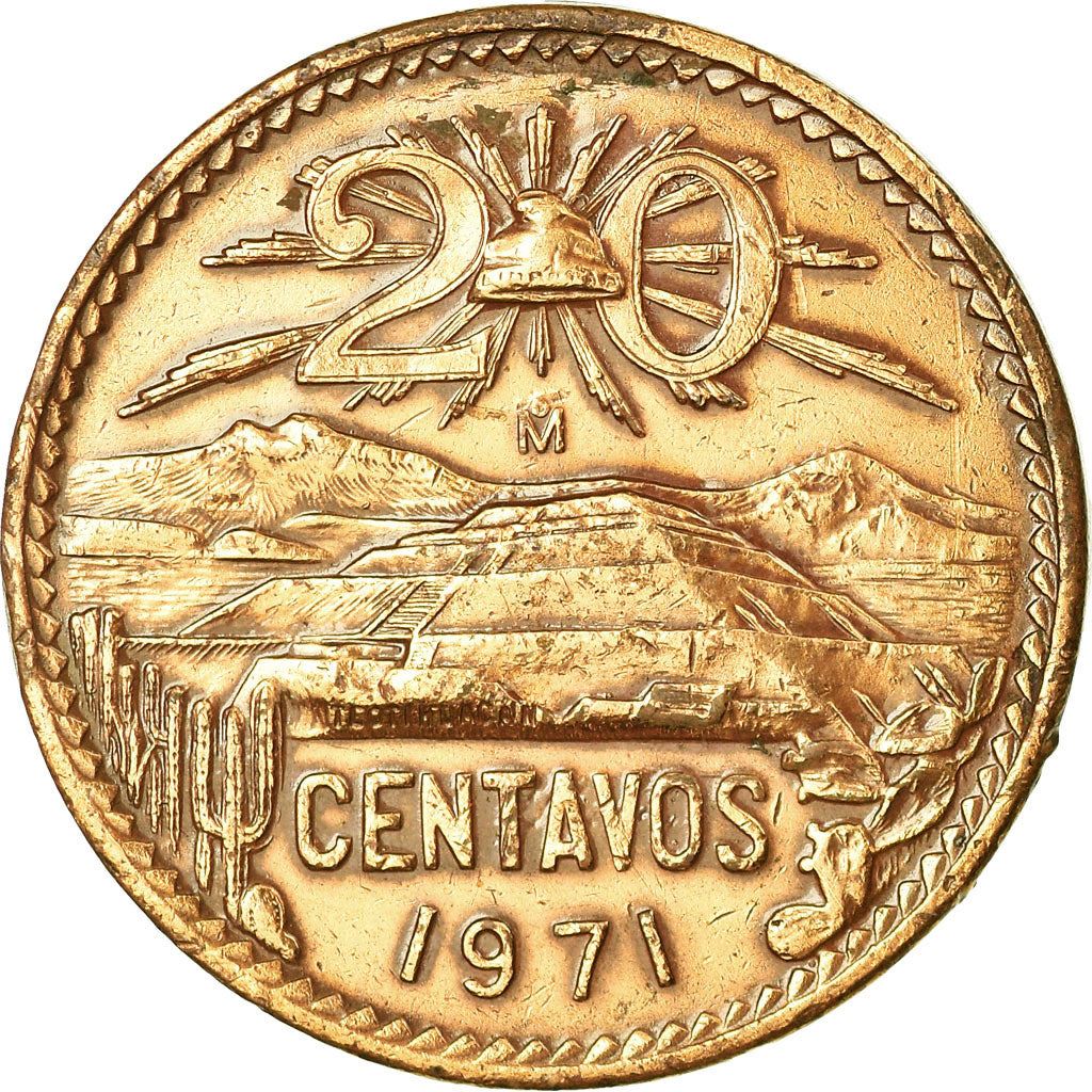 Mexico 20 Centavos | Liberty cap | Pyramid | Teotihuacán Coin | KM440 | 1955 - 1971