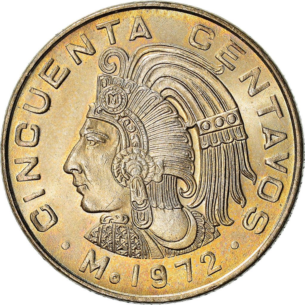 Mexico 50 Centavos |King Cuauhtemoc | Feather crown Coin | KM452 | 1970 - 1983