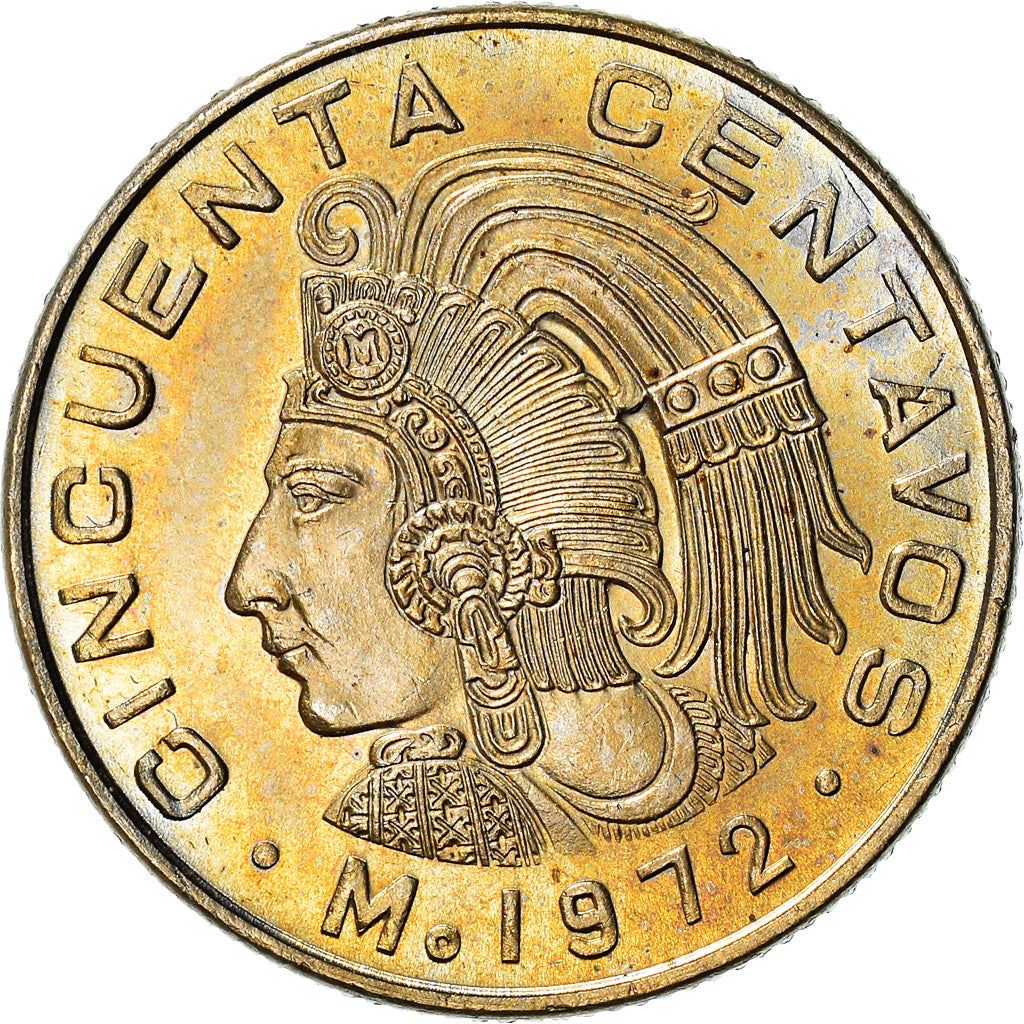 Mexico 50 Centavos |King Cuauhtemoc | Feather crown Coin | KM452 | 1970 - 1983