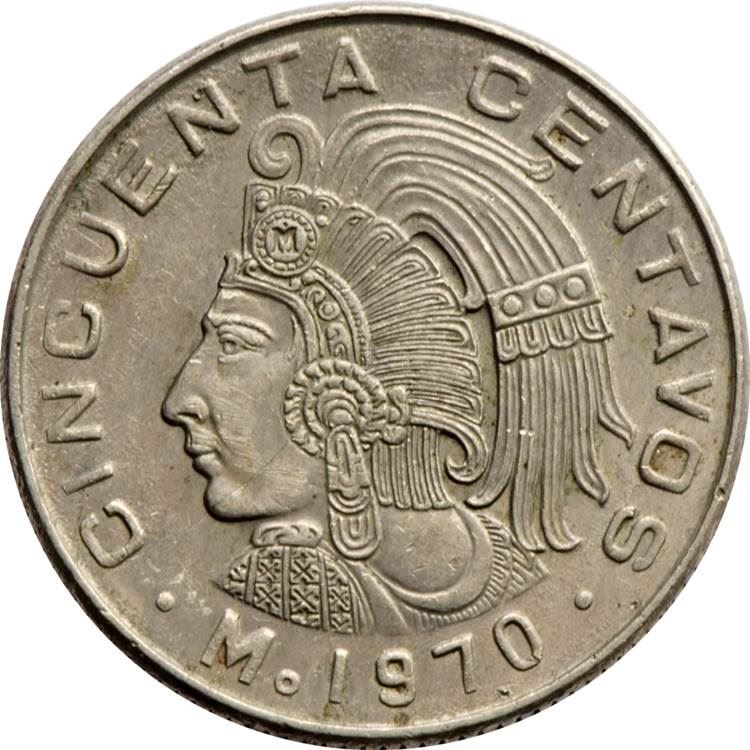 Mexico 50 Centavos |King Cuauhtemoc | Feather crown Coin | KM452 | 1970 - 1983