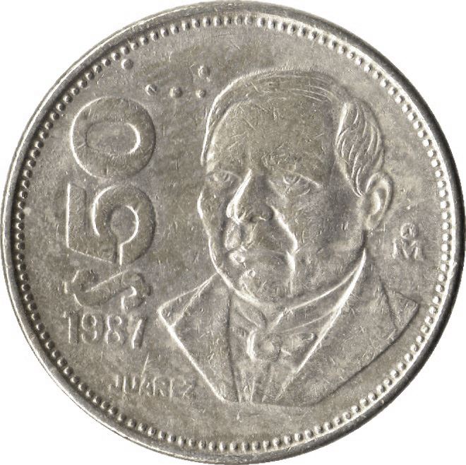 Mexico 50 Pesos | Benito Pablo Juárez García | Eagle | Shield Coin | KM495 | 1984 - 1988