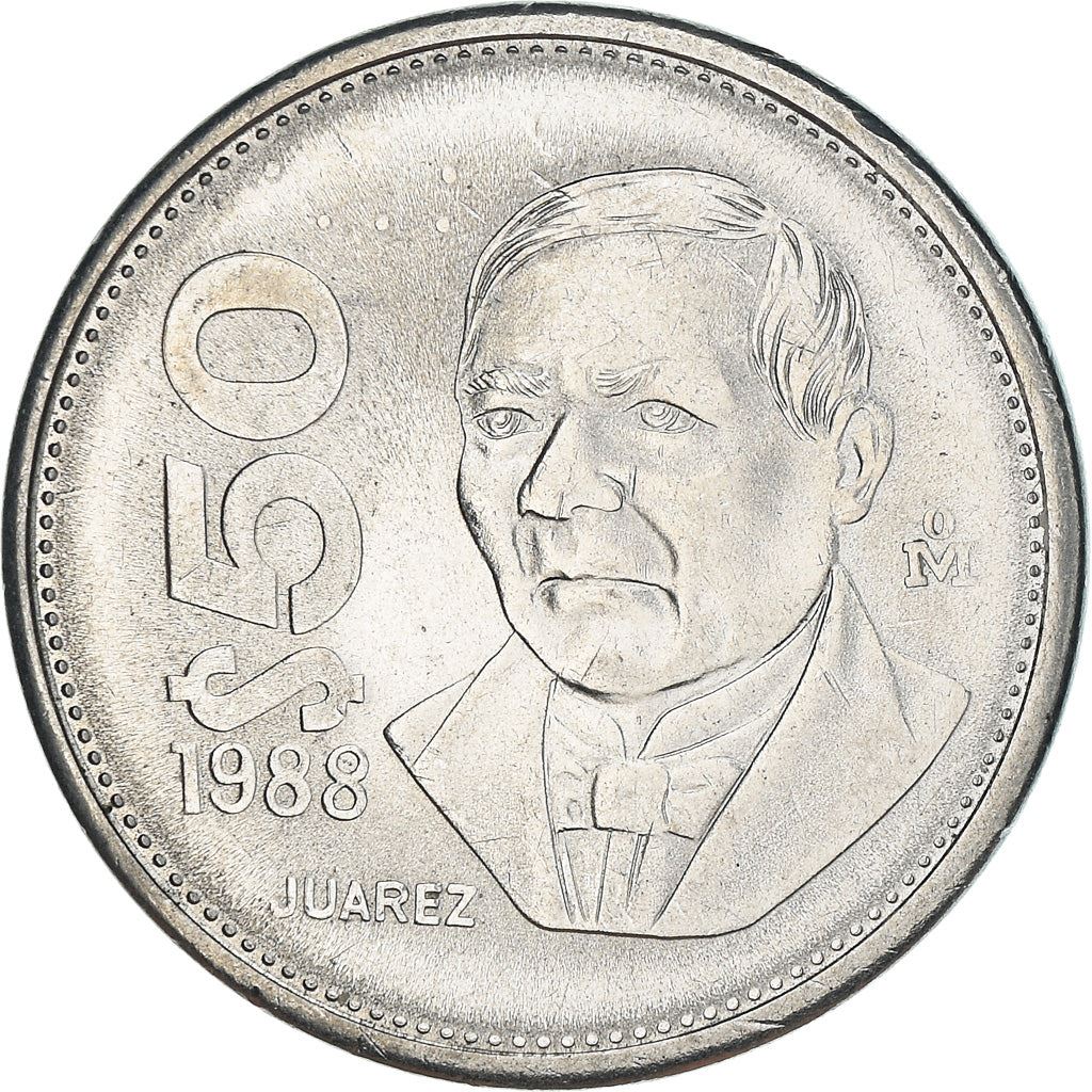 Mexico 50 Pesos Coin | Benito Pablo Juarez Garcia | Eagle | Shield | KM495a | 1988 - 1992