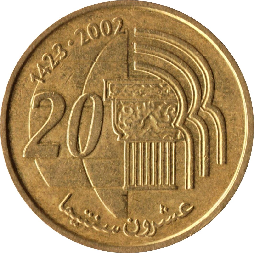 Morocco 20 Santimat / Centimes - Mohammed VI Coin Y115 2002