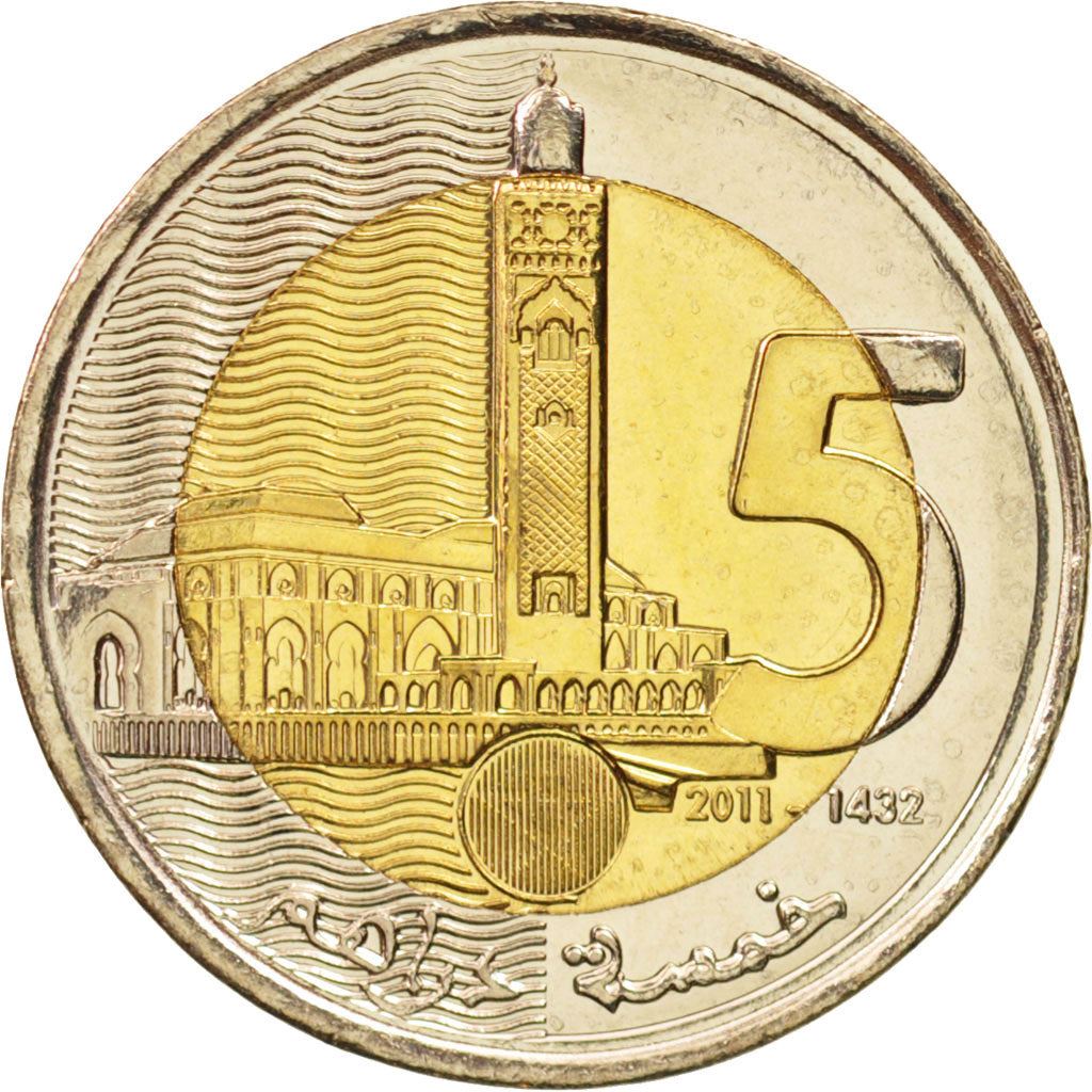 Morocco | 5 Dirhams Coin | Mohammed VI | Hassan II Mosque | Y140 | 2011 - 2021