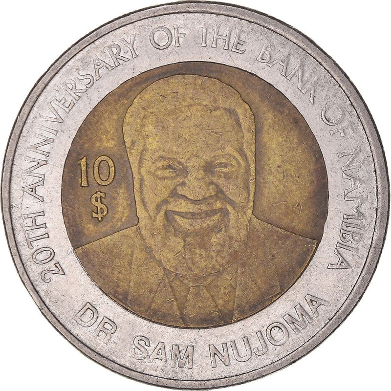 Namibia 10 Dollars Coin | 20 Years Bank of Namibia | Dr. Sam Nujoma | KM21 | 2010