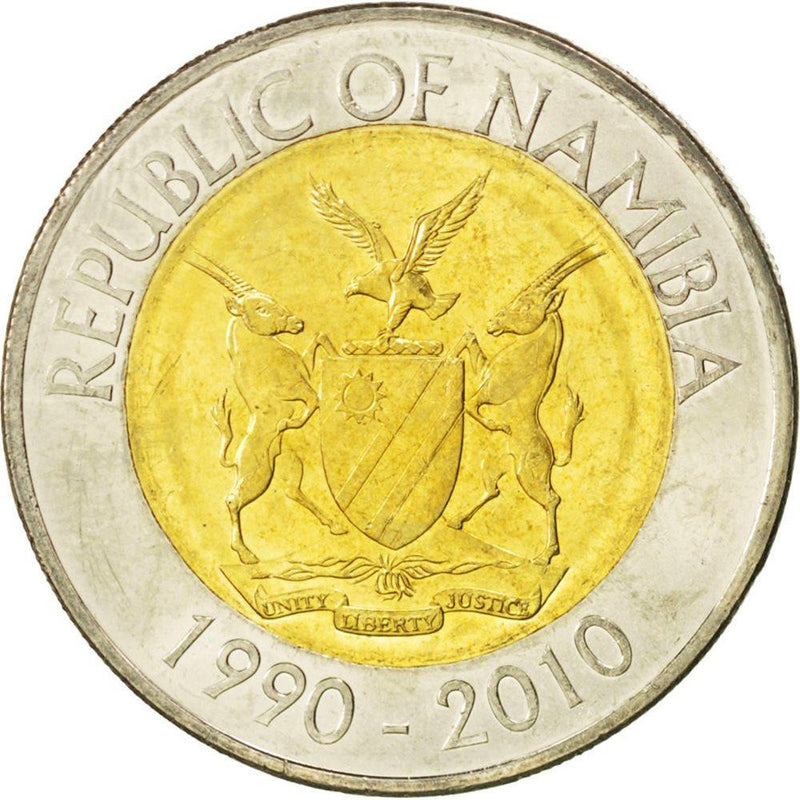 Namibia 10 Dollars Coin | 20 Years Bank of Namibia | Dr. Sam Nujoma | KM21 | 2010