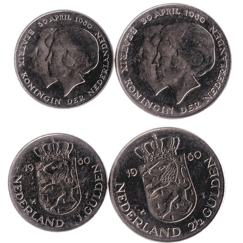 Netherlands 2 Coin Set 1 2½ Gulden | Queen Beatrix | Princess Juliana | Netherlands | 1980