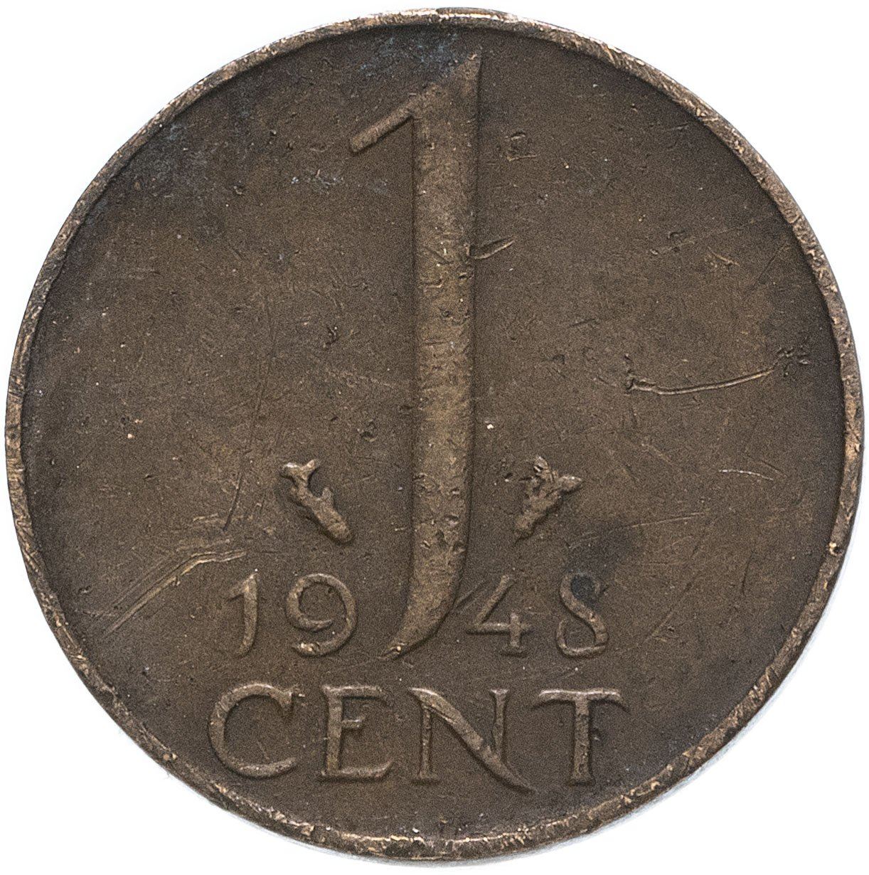 Netherlands Coin 1 Cent | Queen Wilhelmina | KM175 | 1948