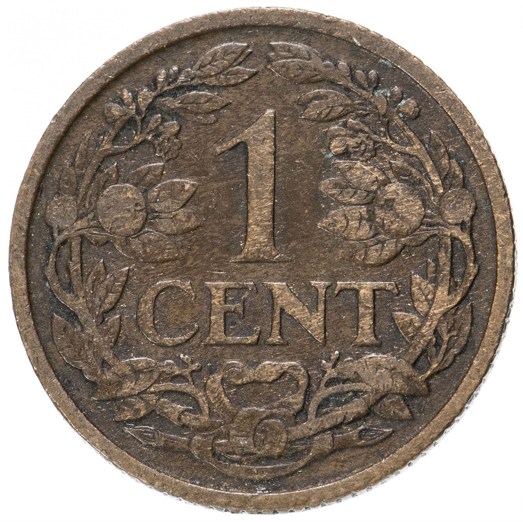 Netherlands Coin 1 Cent | Queen Wilhelmina | Lion | KM152 | 1913 - 1941