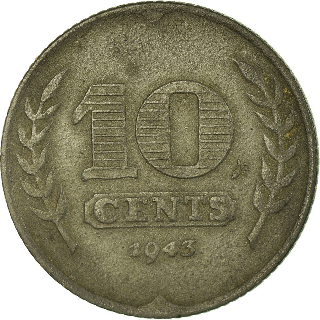 Netherlands Coin 10 Cents | Queen Wilhelmina | Tulip | KM173 | 1941 - 1943