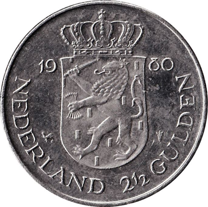 Netherlands Coin 2½ Gulden | Queen Beatrix | KM201 | 1980