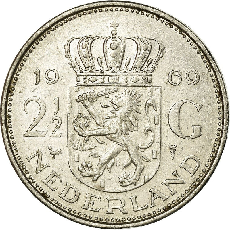 Netherlands Coin 2 Gulden Queen Juliana KM191 1969 1980