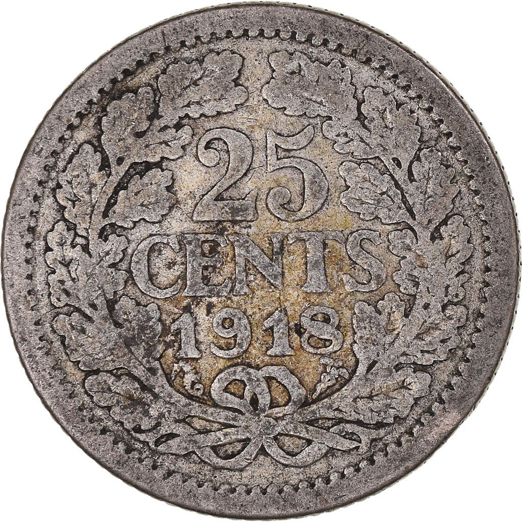 Netherlands Coin 25 Cents | Queen Wilhelmina | KM146 | 1910 - 1925