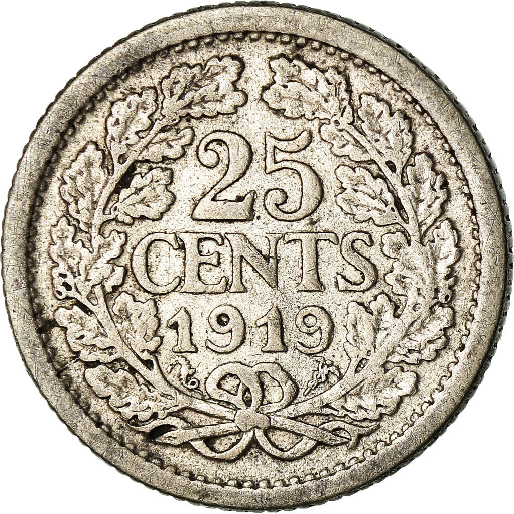 Netherlands Coin 25 Cents | Queen Wilhelmina | KM146 | 1910 - 1925