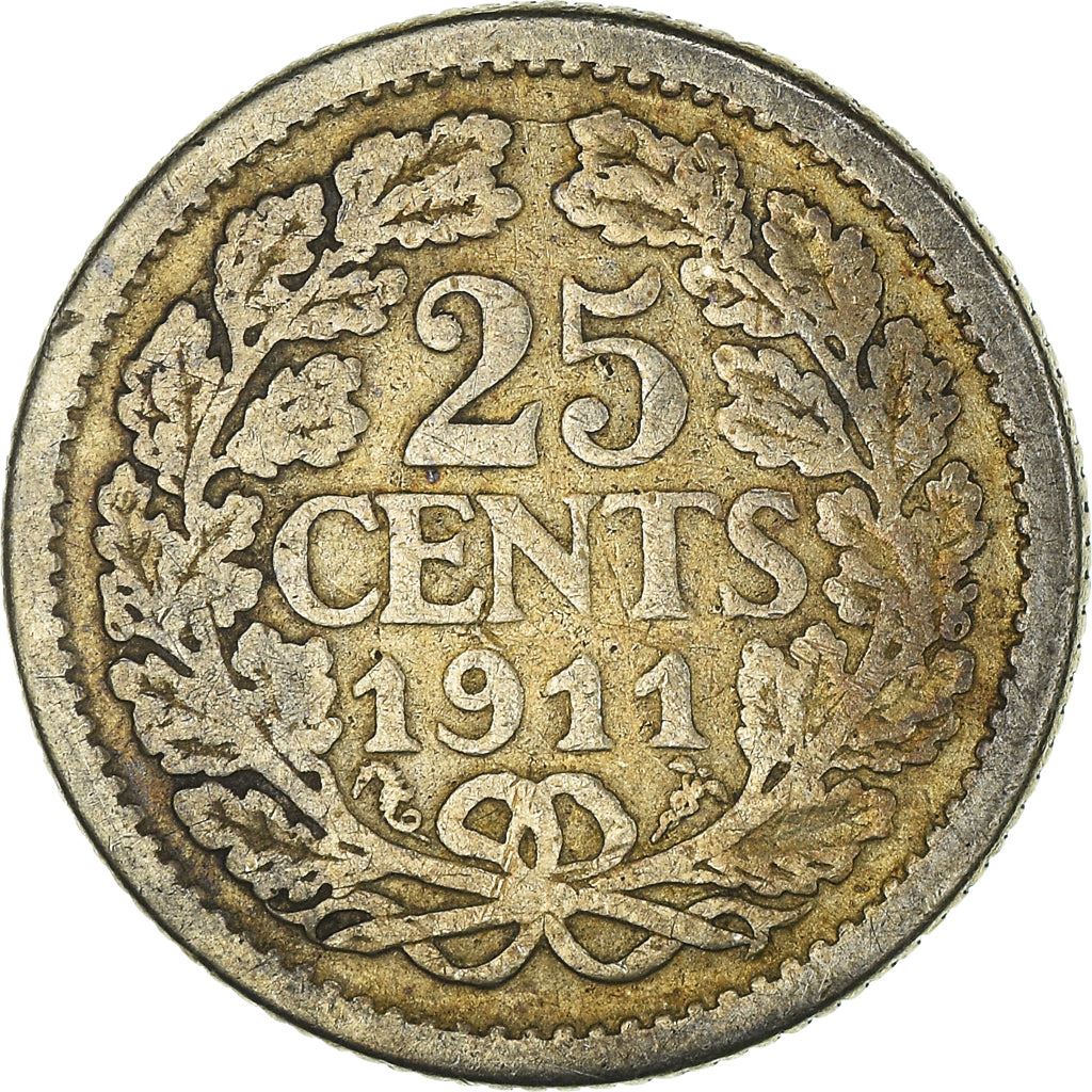 Netherlands Coin 25 Cents | Queen Wilhelmina | KM146 | 1910 - 1925