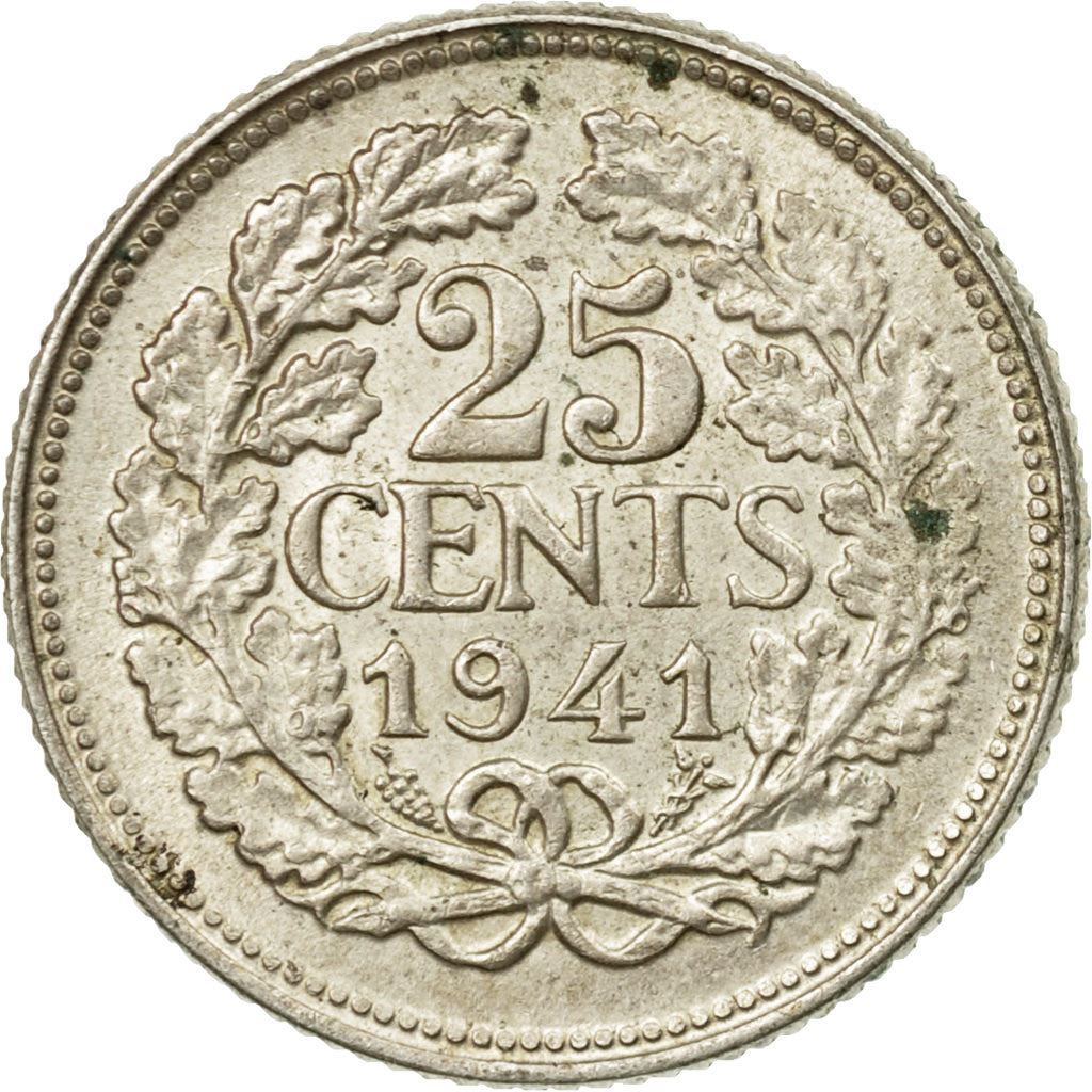 Netherlands Coin 25 Cents | Queen Wilhelmina | KM164 | 1926 - 1945