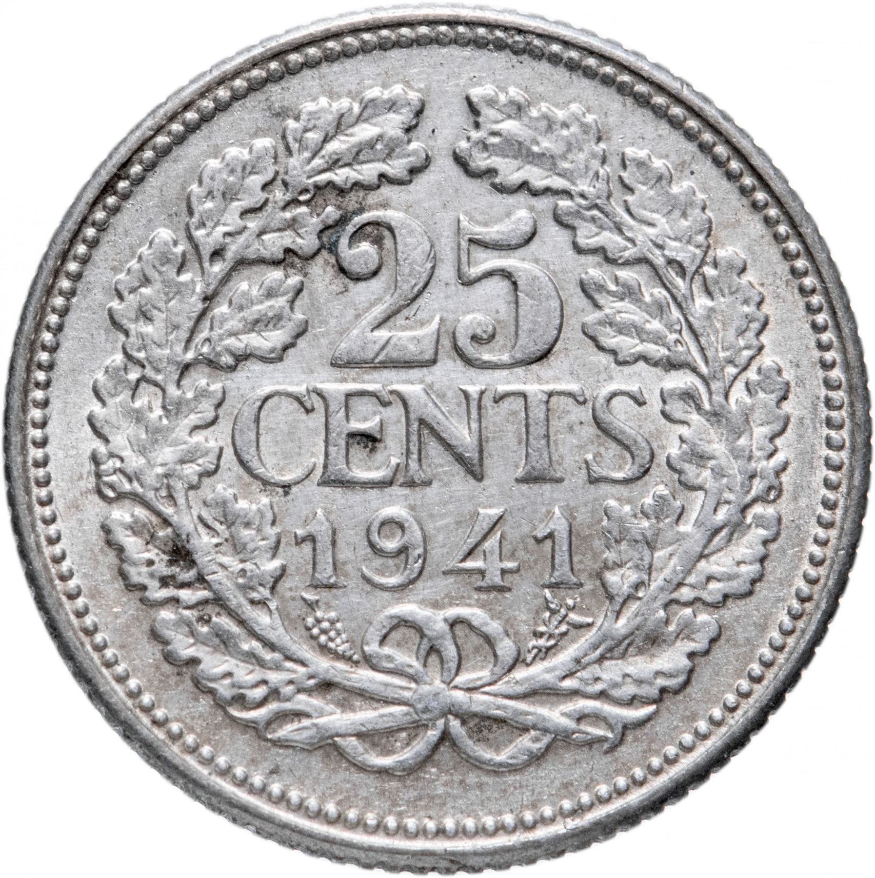 Netherlands Coin 25 Cents | Queen Wilhelmina | KM164 | 1926 - 1945