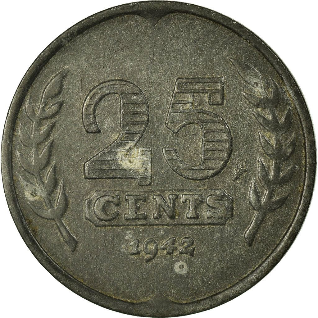 Netherlands Coin 25 Cents | Queen Wilhelmina | Ship | KM174 | 1941 - 1943