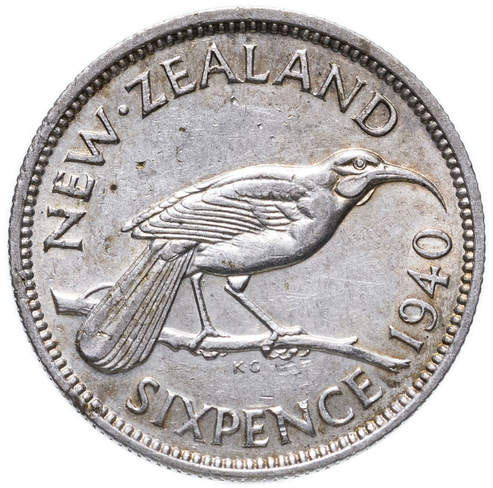 New Zealand 6 Pence Coin | King George VI | Huia Bird | KM8 | 1937 - 1946