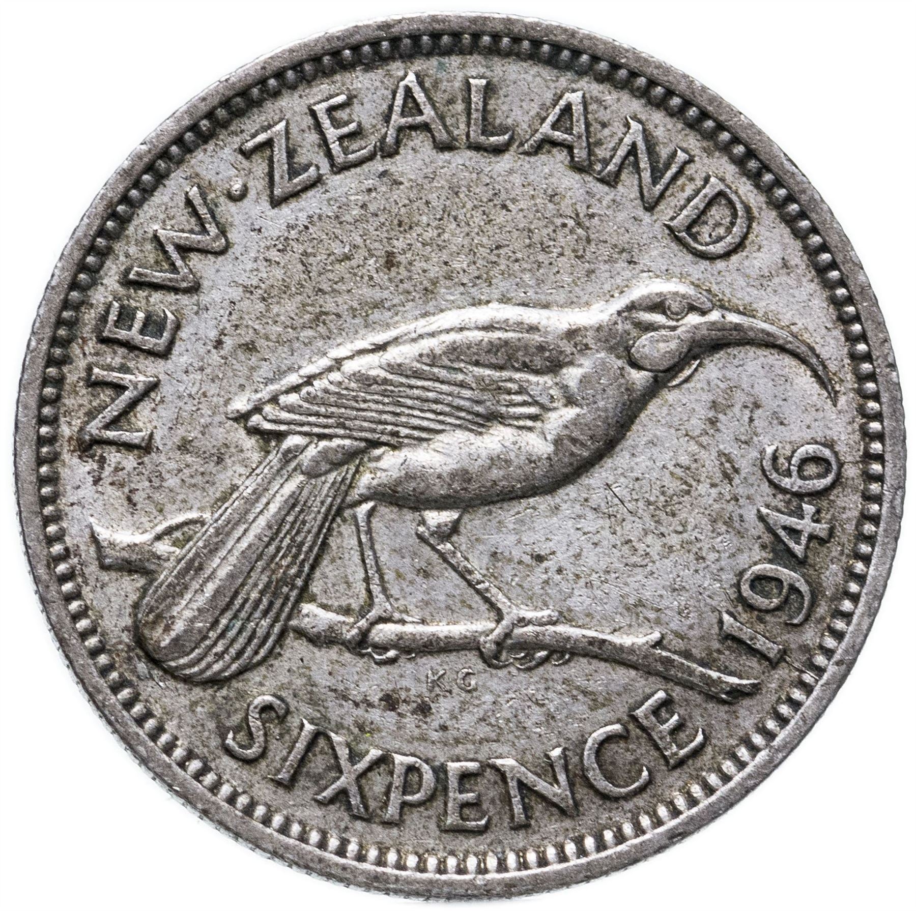 New Zealand 6 Pence Coin | King George VI | Huia Bird | KM8 | 1937 - 1946