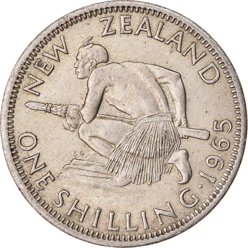 New Zealander 1 Shilling Coin | Queen Elizabeth II | Maori Warrior | Taiaha | KM27 | 1953 - 1965