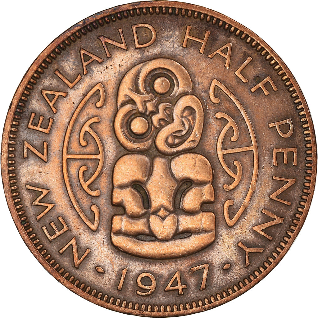 New Zealander 1/2 Penny Coin | King George VI | Hei-tiki Pendant | KM12 | 1940 - 1947