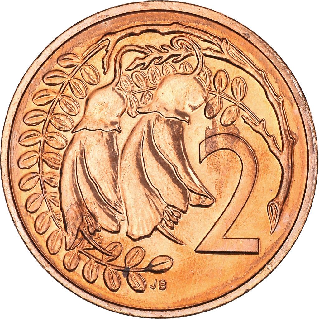 New Zealander 2 Cents Coin | Queen Elizabeth II | Kowhai Flowers | KM59 | 1986 - 1988