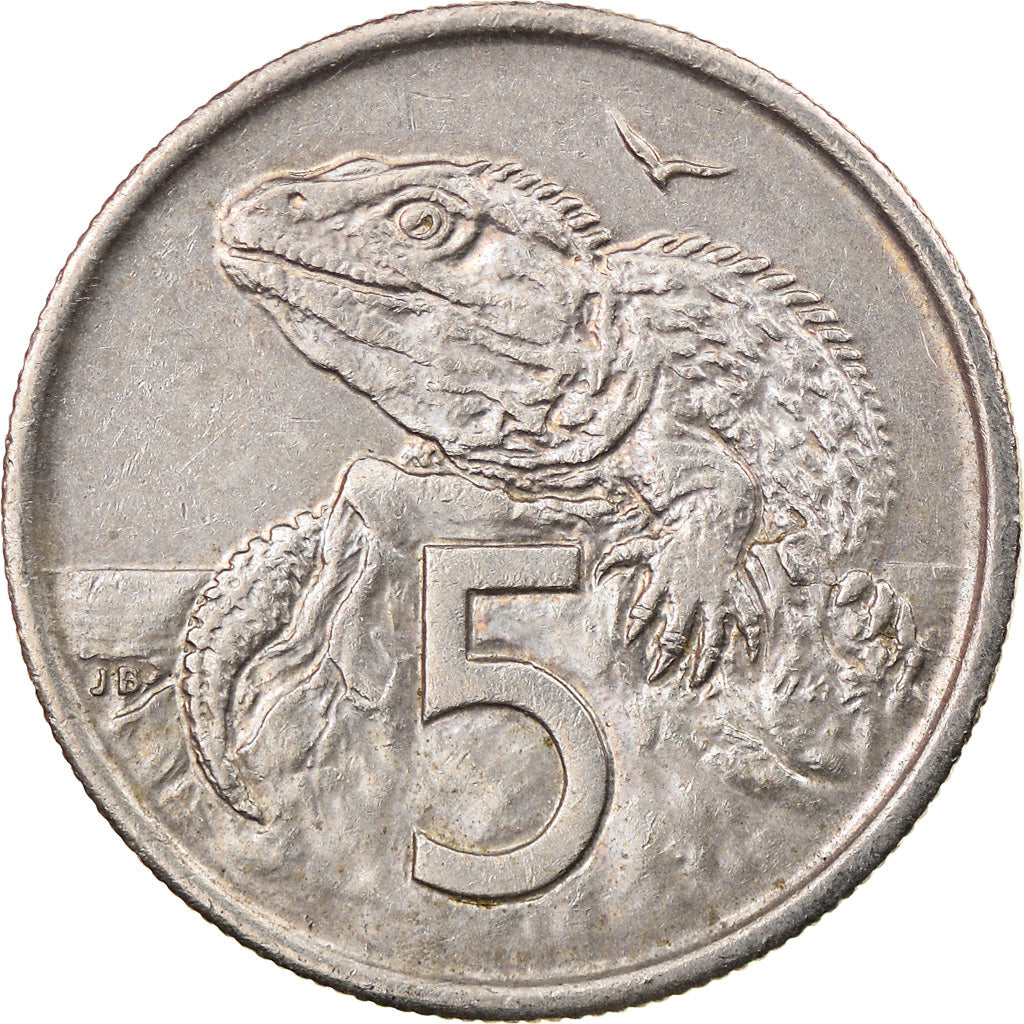 New Zealander 5 Cents Coin | Queen Elizabeth II | Tuatara Lizard | KM34 | 1967 - 1985