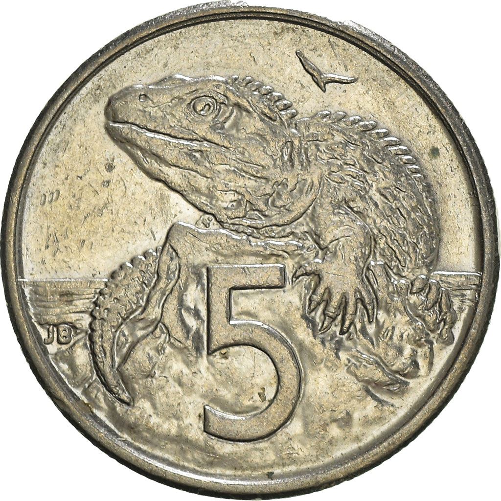 New Zealander 5 Cents Coin | Queen Elizabeth II | Tuatara Lizard | KM60 | 1986 - 1998