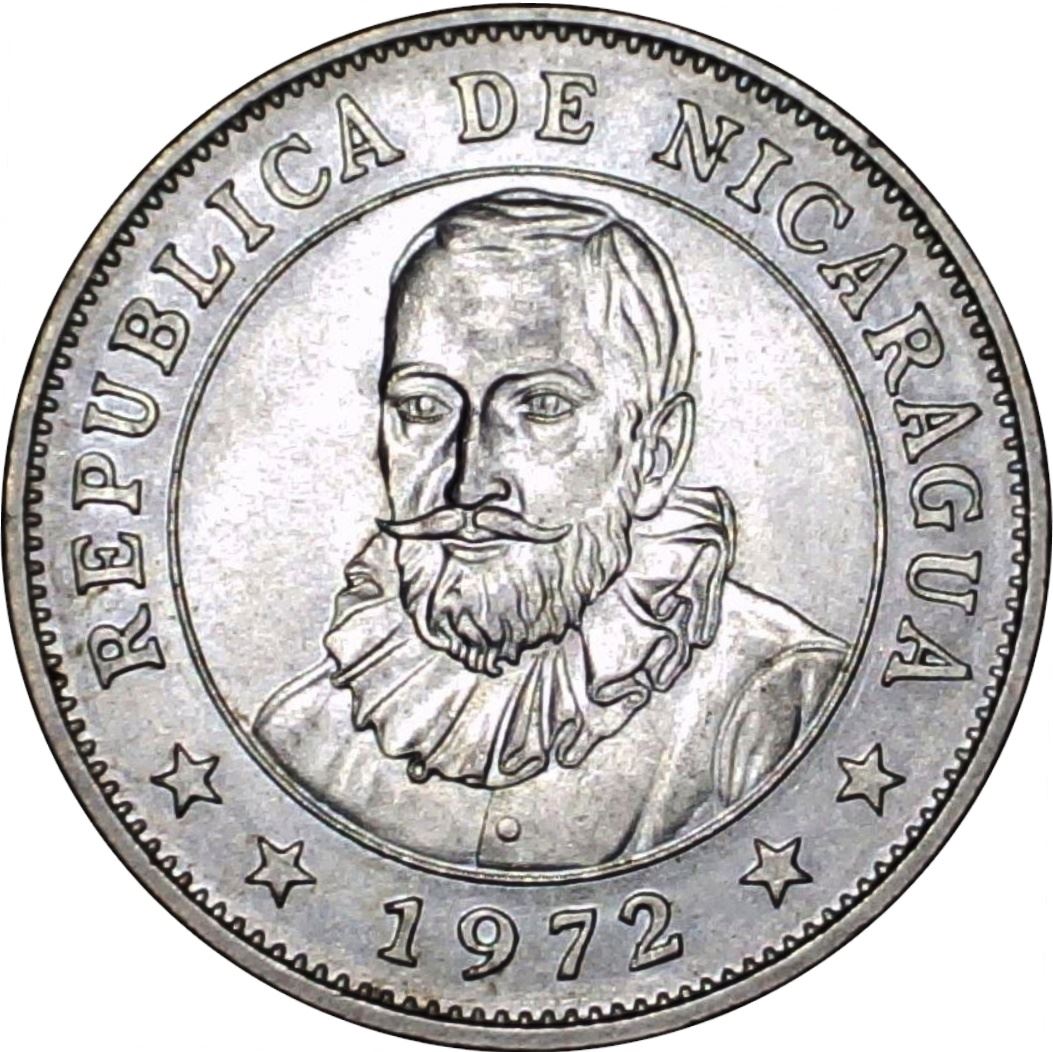 Nicaragua | 1 Cordoba Coin | Explorer | Sun | Volcanos | Km:26 | 1972