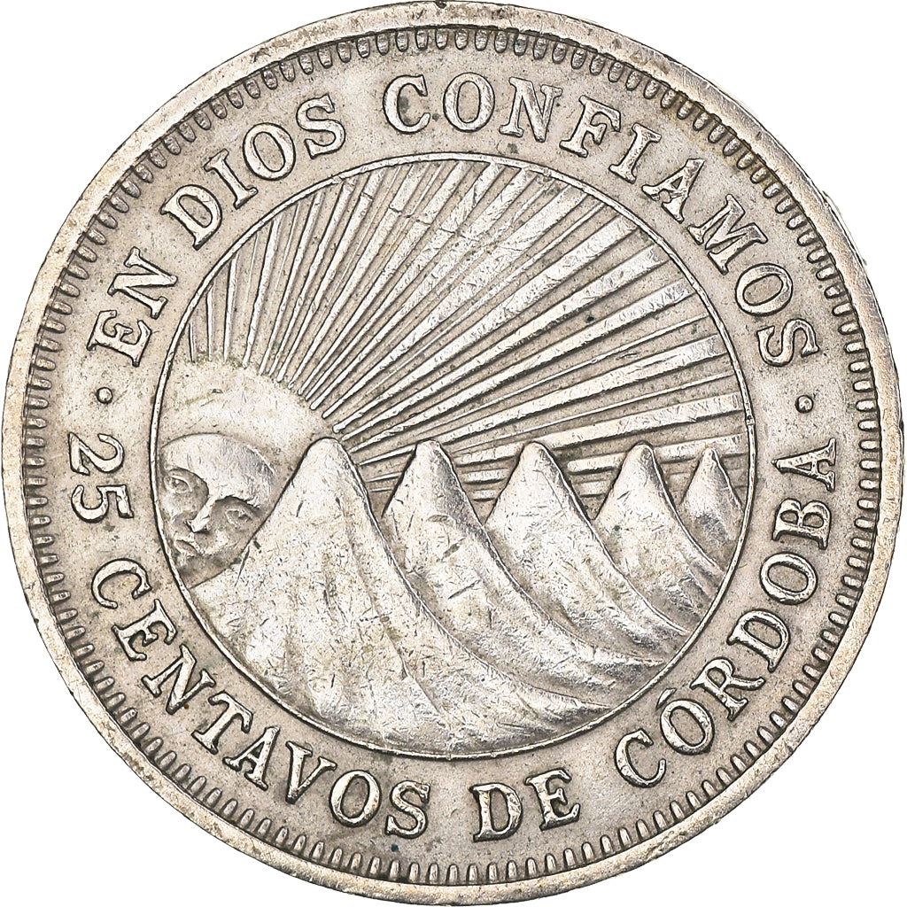 Nicaragua | 25 Centavos Coin | Explorer | Sun | Volcanos | Km:18.2 | 1964 - 1965